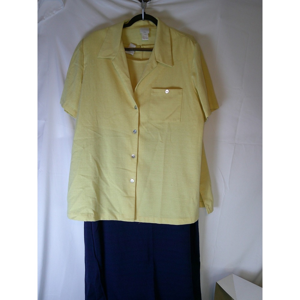 Vintage Studio C Plus Womens 20W Yellow Navy Blue 2 Piece Dress and Shirt Set